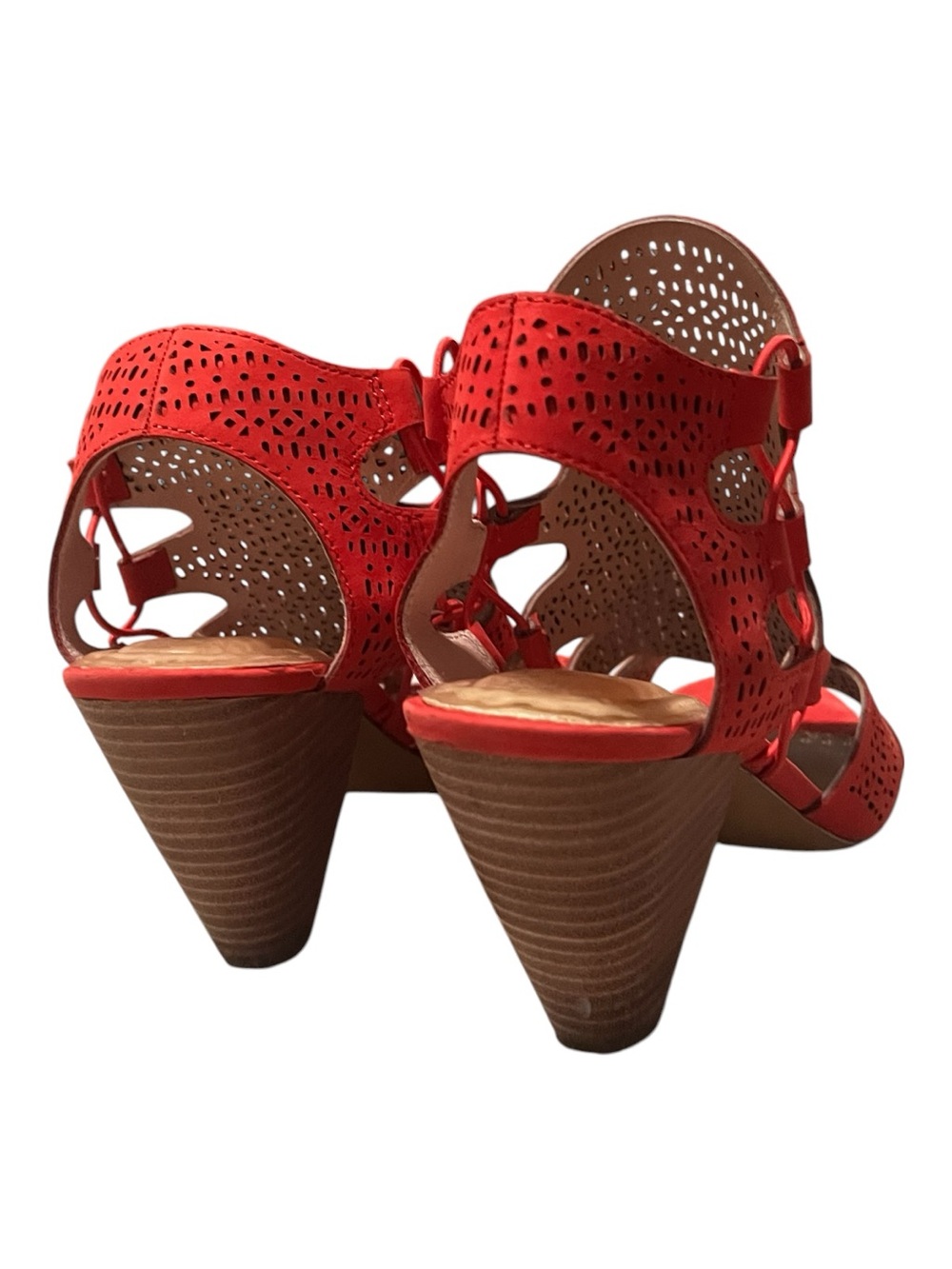 Vince Camuto Red Laser-Cut Cutout Heeled Sandals - Picture 4 of 6